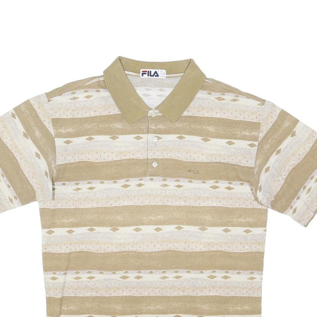 FILA Mens Beige & Cream Short Sleeve Stripe Polo Shirt L Cotton Blend