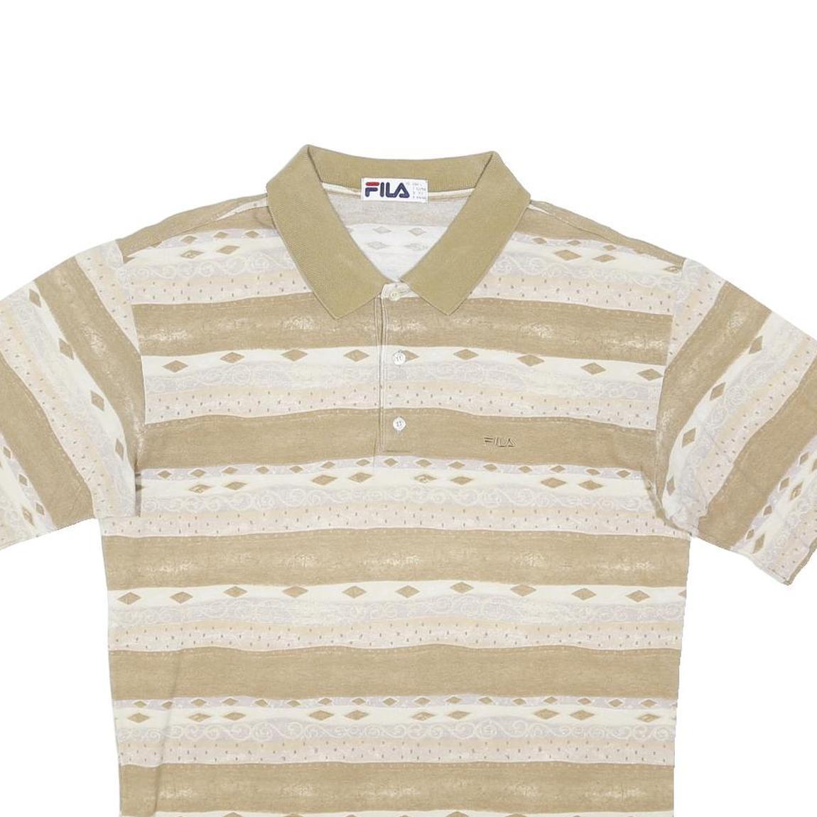FILA Mens Beige & Cream Short Sleeve Stripe Polo Shirt L Cotton Blend