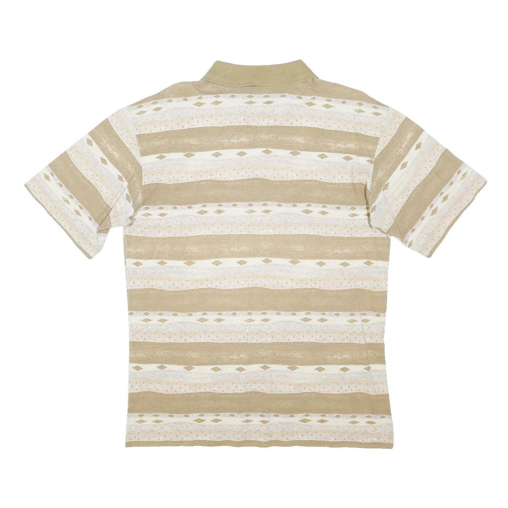 FILA Mens Beige & Cream Short Sleeve Stripe Polo Shirt L Cotton Blend