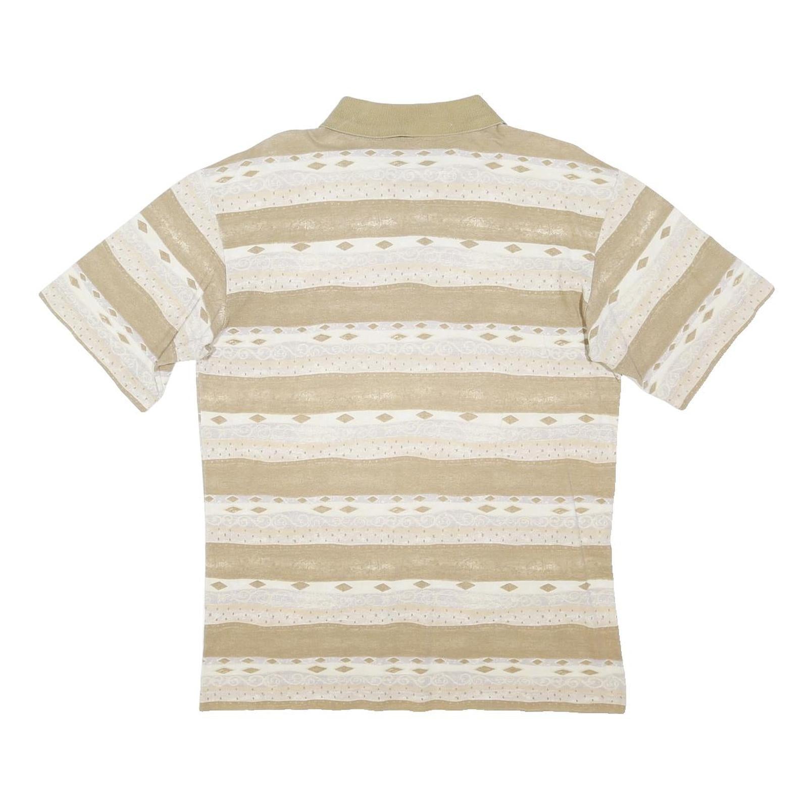 FILA Mens Beige & Cream Short Sleeve Stripe Polo Shirt L Cotton Blend