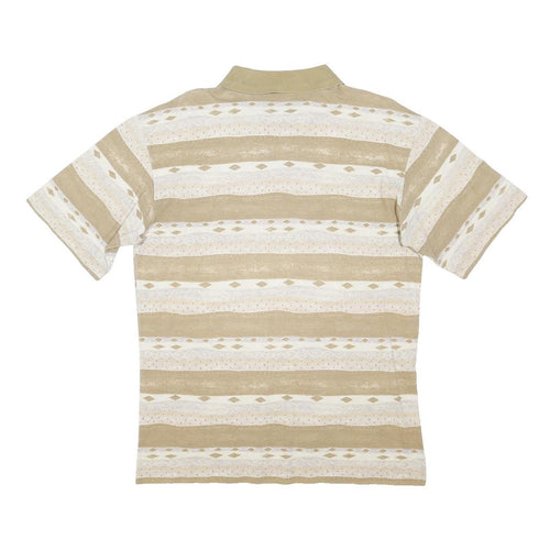 FILA Mens Beige & Cream Short Sleeve Stripe Polo Shirt L Cotton Blend