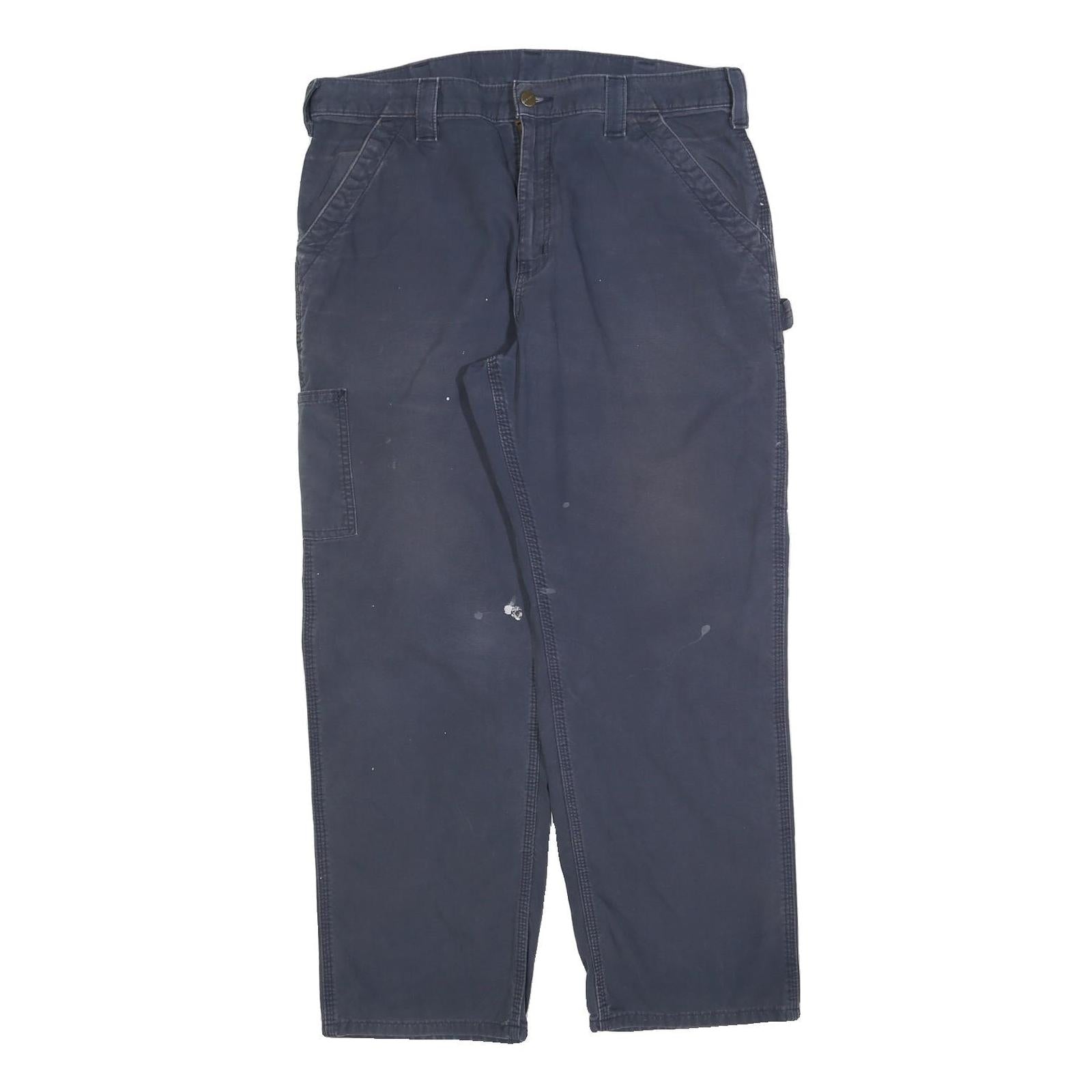 CARHARTT Mens Cotton Blend Navy Relaxed Straight Trousers W36 L30 Workwear Zip