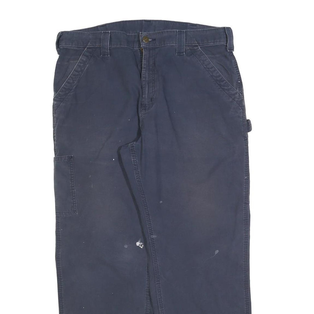 CARHARTT Mens Cotton Blend Navy Relaxed Straight Trousers W36 L30 Workwear Zip