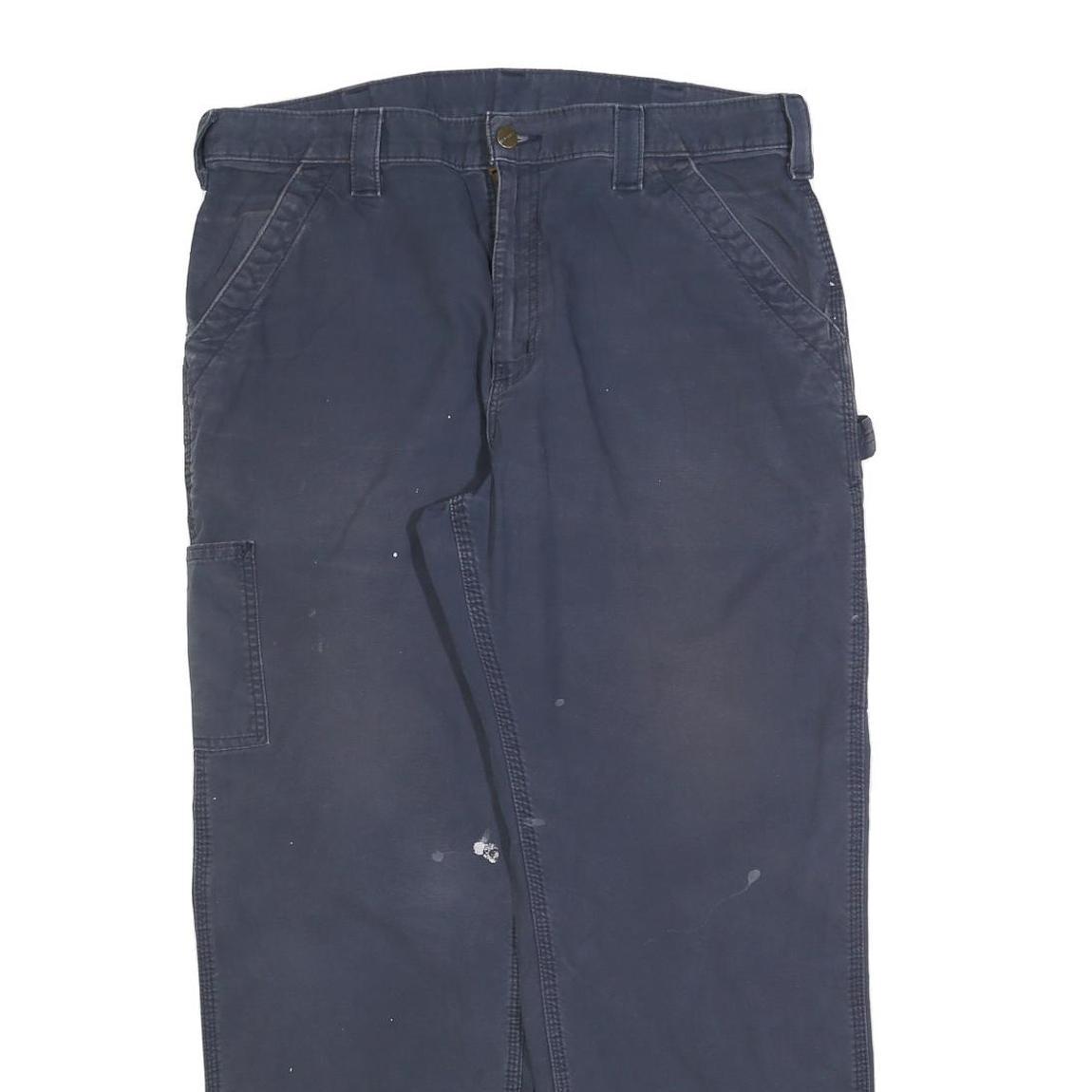 CARHARTT Mens Cotton Blend Navy Relaxed Straight Trousers W36 L30 Workwear Zip