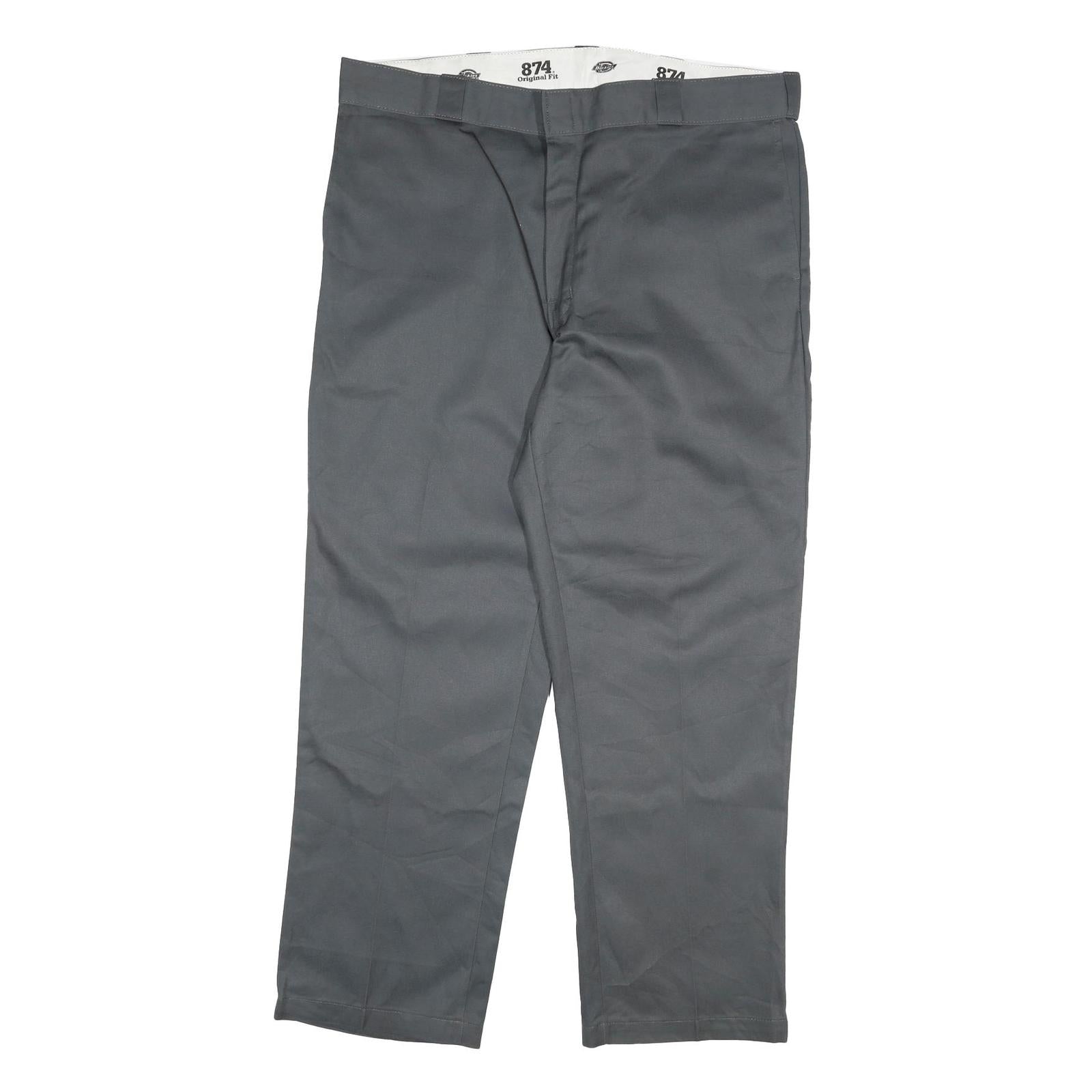 DICKIES Mens Grey Regular Fit Straight Trousers W40 L30 Cotton Blend Zip Closure