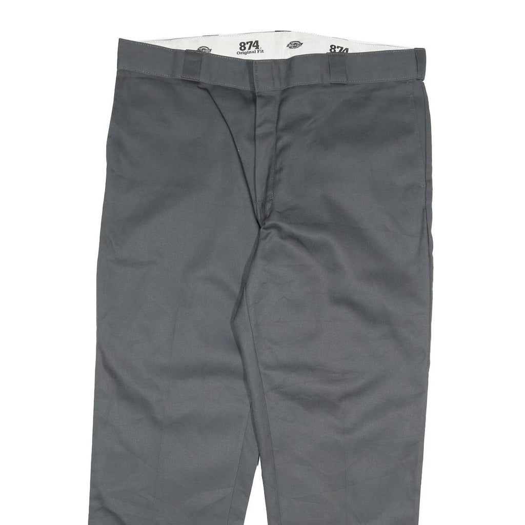 DICKIES Mens Grey Regular Fit Straight Trousers W40 L30 Cotton Blend Zip Closure