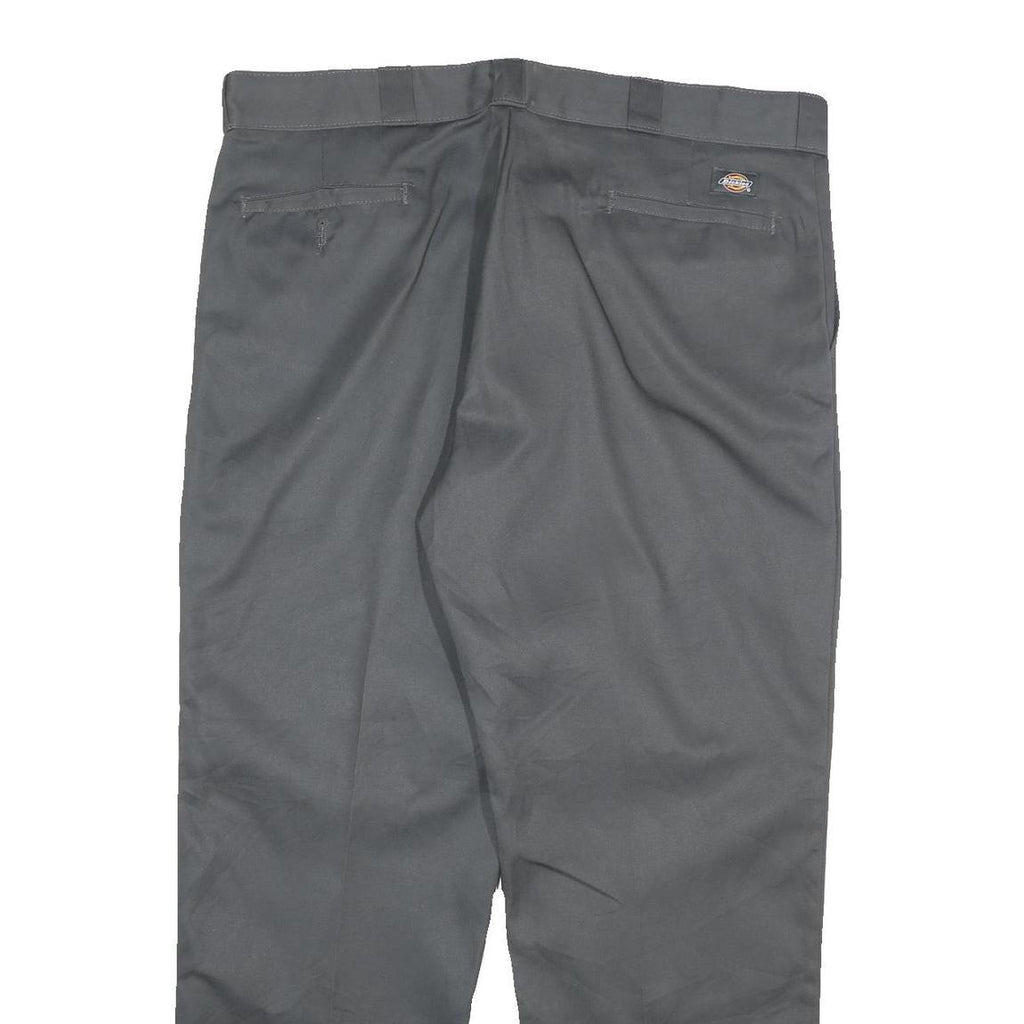 DICKIES Mens Grey Regular Fit Straight Trousers W40 L30 Cotton Blend Zip Closure