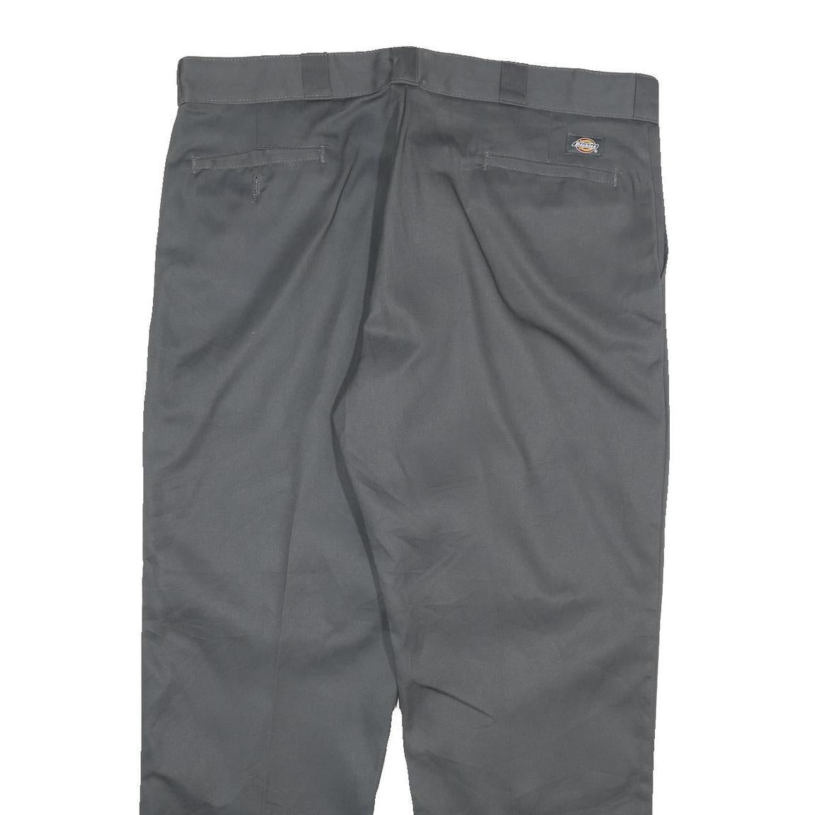 DICKIES Mens Grey Regular Fit Straight Trousers W40 L30 Cotton Blend Zip Closure