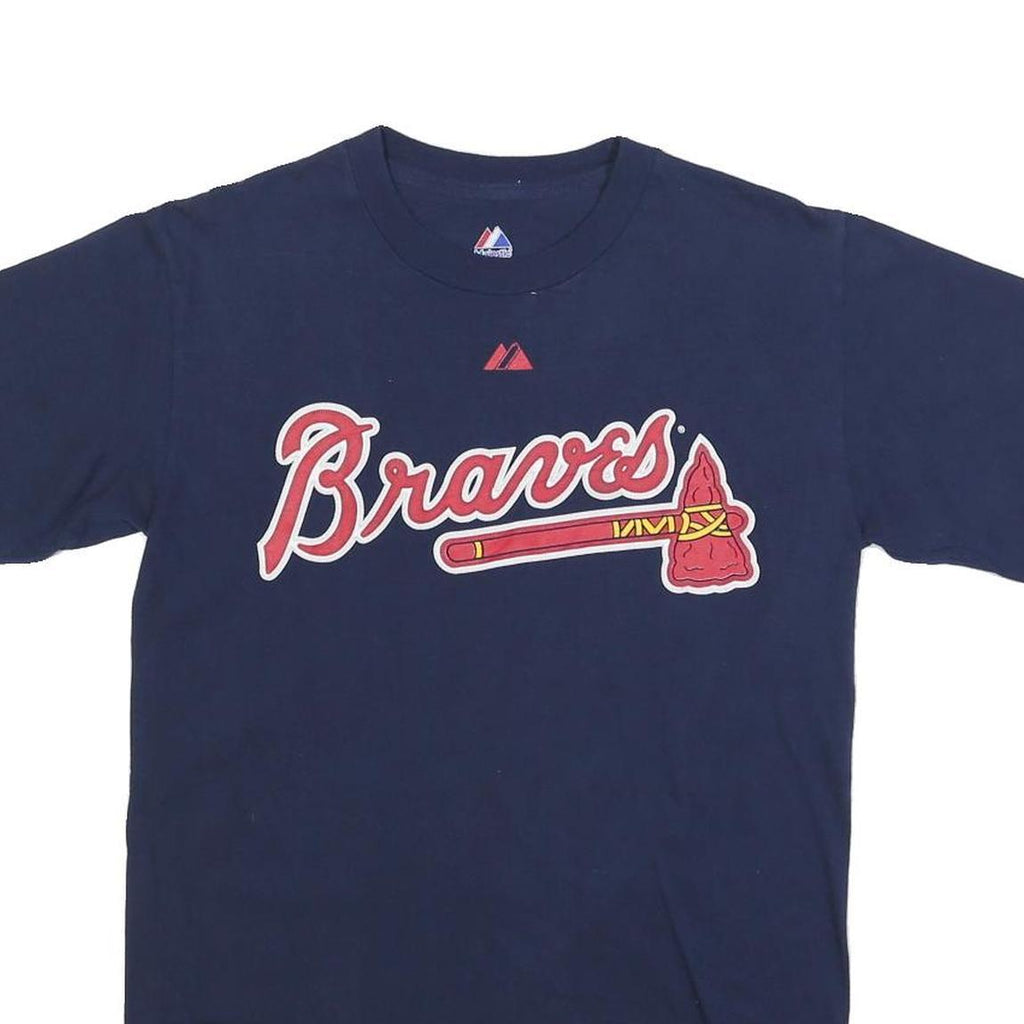 MAJESTIC Mens Navy Blue Braves Graphic T-Shirt S Short Sleeve Crew Neck