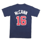 MAJESTIC Mens Navy Blue Braves Graphic T-Shirt S Short Sleeve Crew Neck