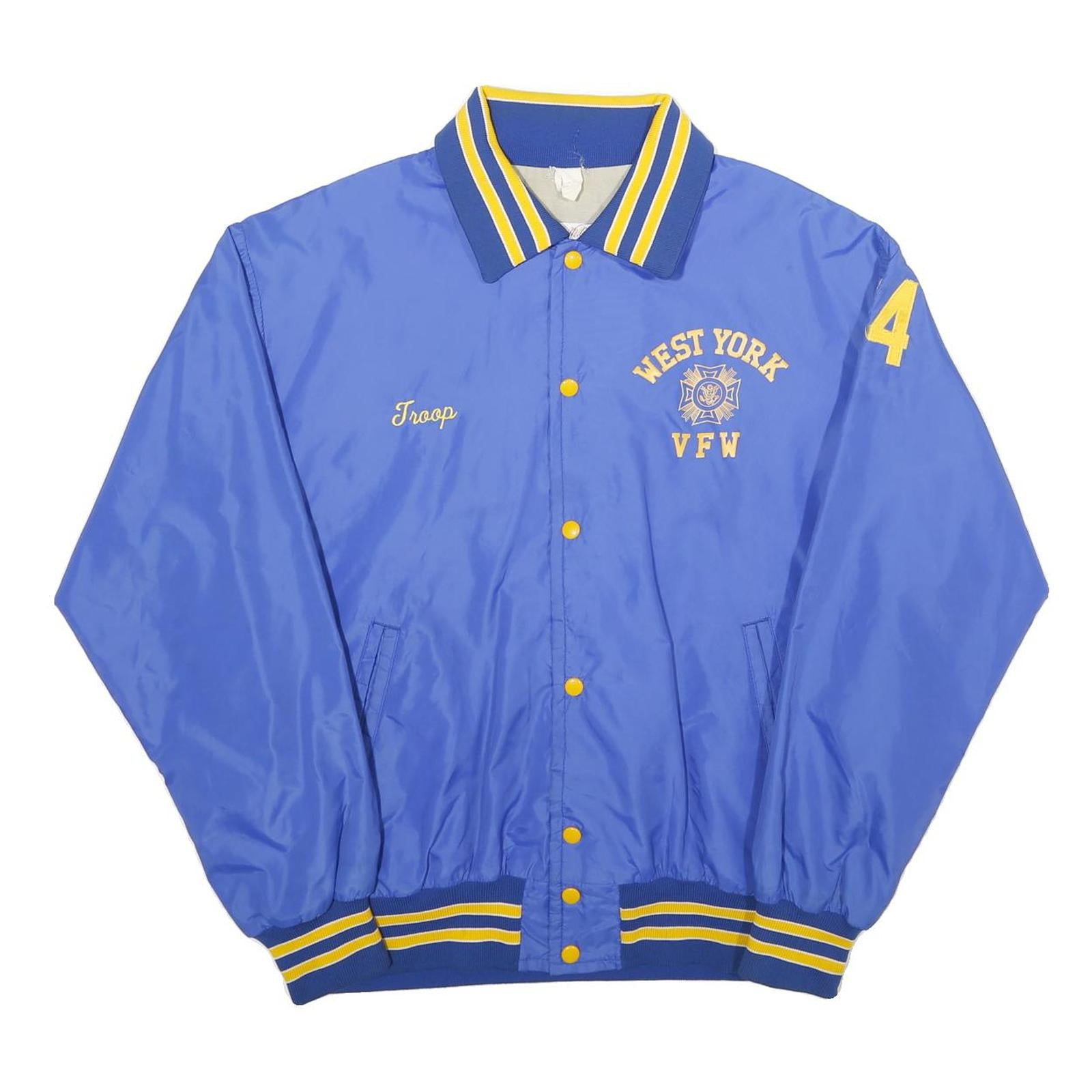 JOHN M GROVE Mens Blue & Yellow Varsity Jacket XL Nylon Button Casual Retro