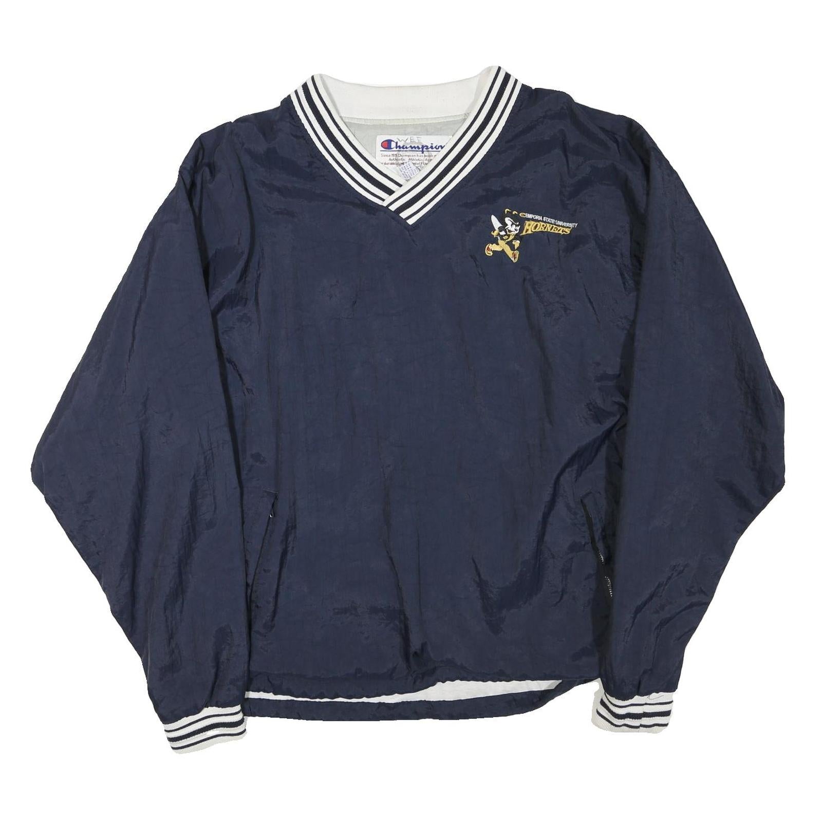 CHAMPION Mens Navy Blue Athletic Jacket L Polyester Blend Varsity Style