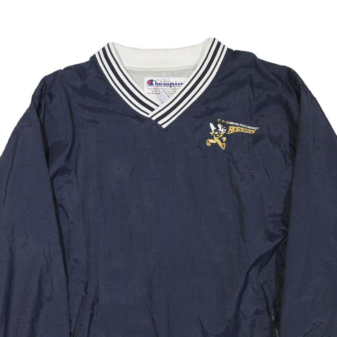 CHAMPION Mens Navy Blue Athletic Jacket L Polyester Blend Varsity Style