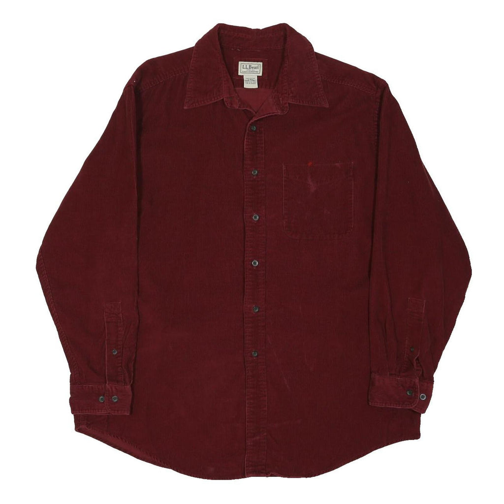 LL BEAN Mens Maroon Corduroy Shirt L Long Sleeve Button Down Casual Relaxed Fit