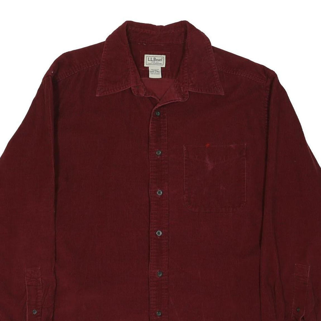 LL BEAN Mens Maroon Corduroy Shirt L Long Sleeve Button Down Casual Relaxed Fit