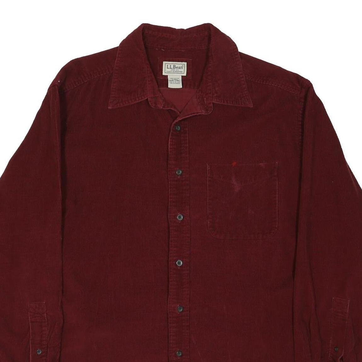 LL BEAN Mens Maroon Corduroy Shirt L Long Sleeve Button Down Casual Relaxed Fit