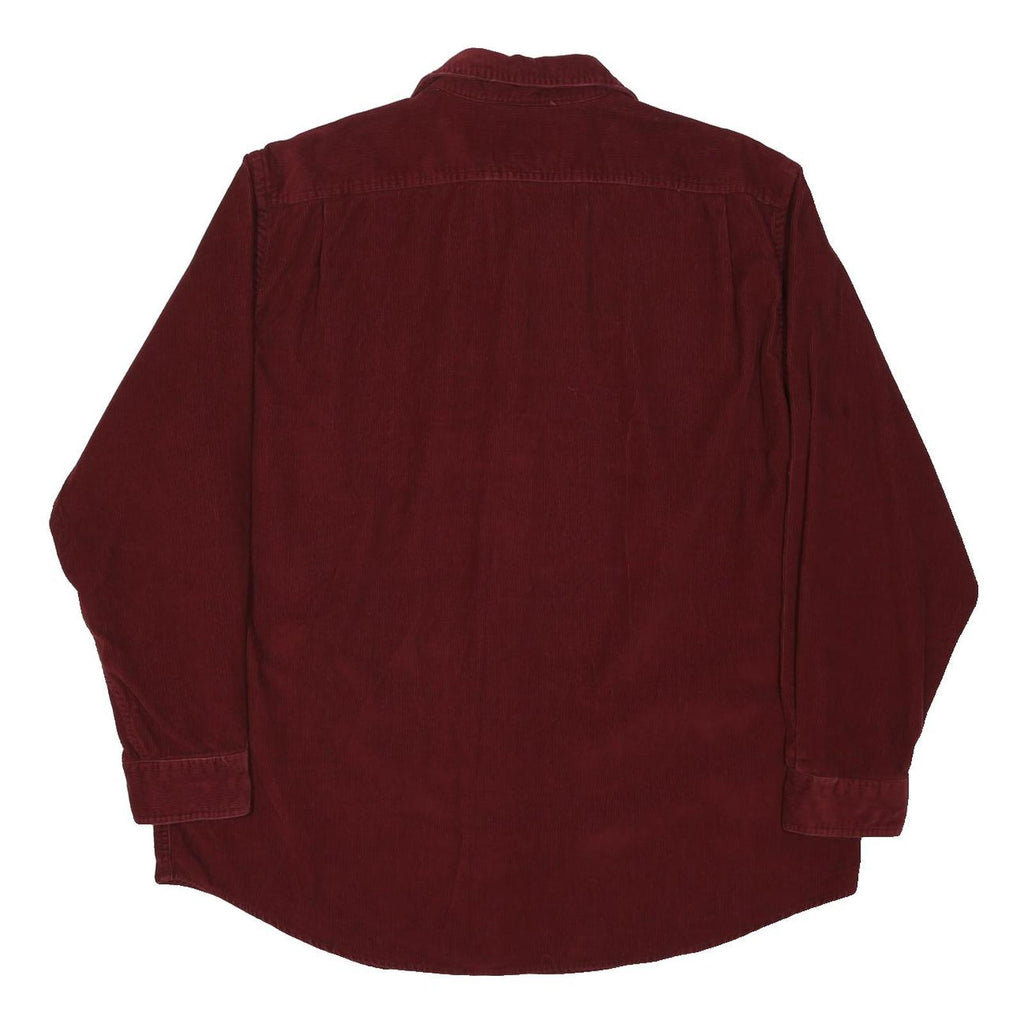 LL BEAN Mens Maroon Corduroy Shirt L Long Sleeve Button Down Casual Relaxed Fit