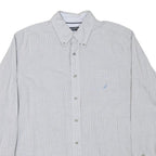 NAUTICA Mens White & Grey Check Casual Shirt L Cotton Blend Long Sleeve Button