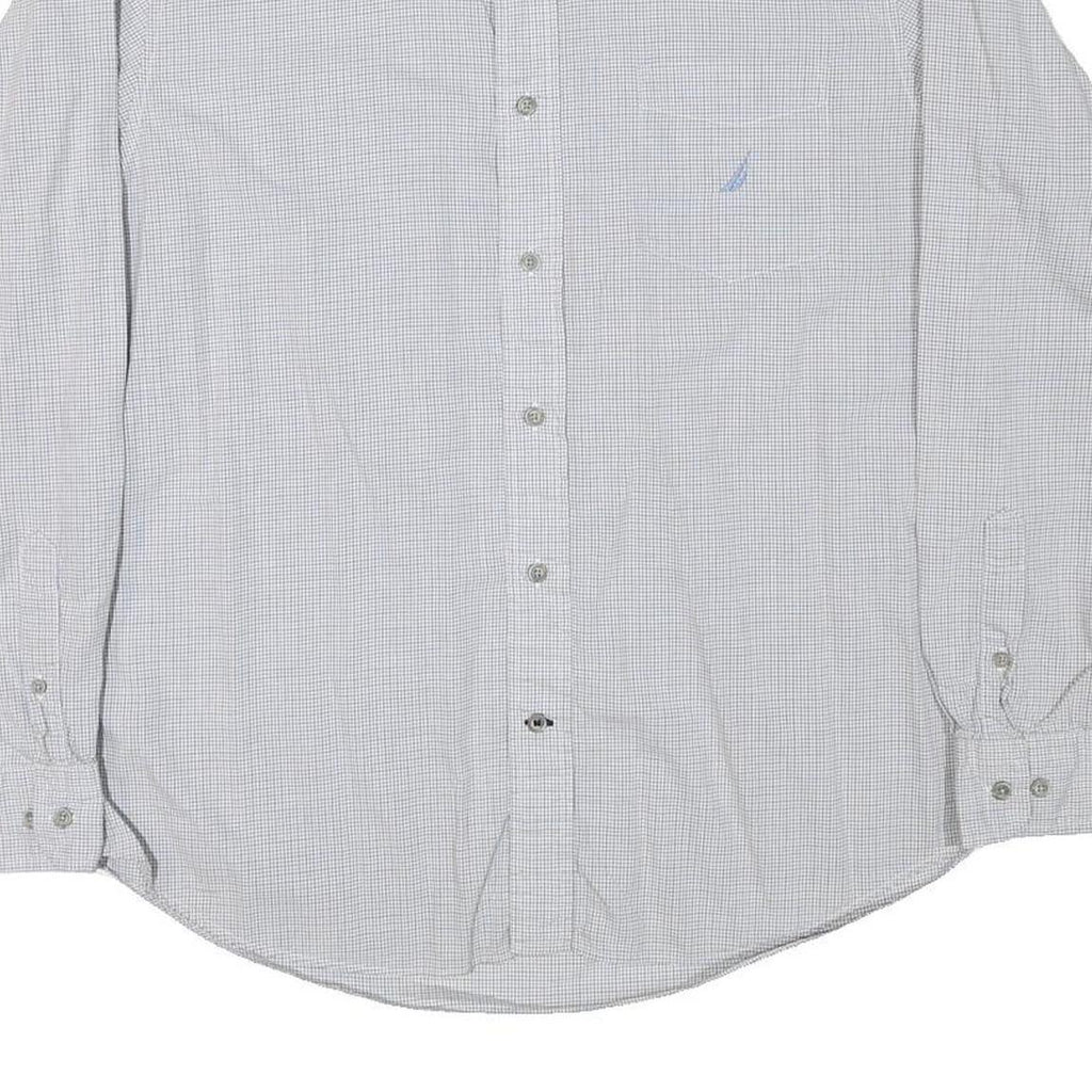 NAUTICA Mens White & Grey Check Casual Shirt L Cotton Blend Long Sleeve Button