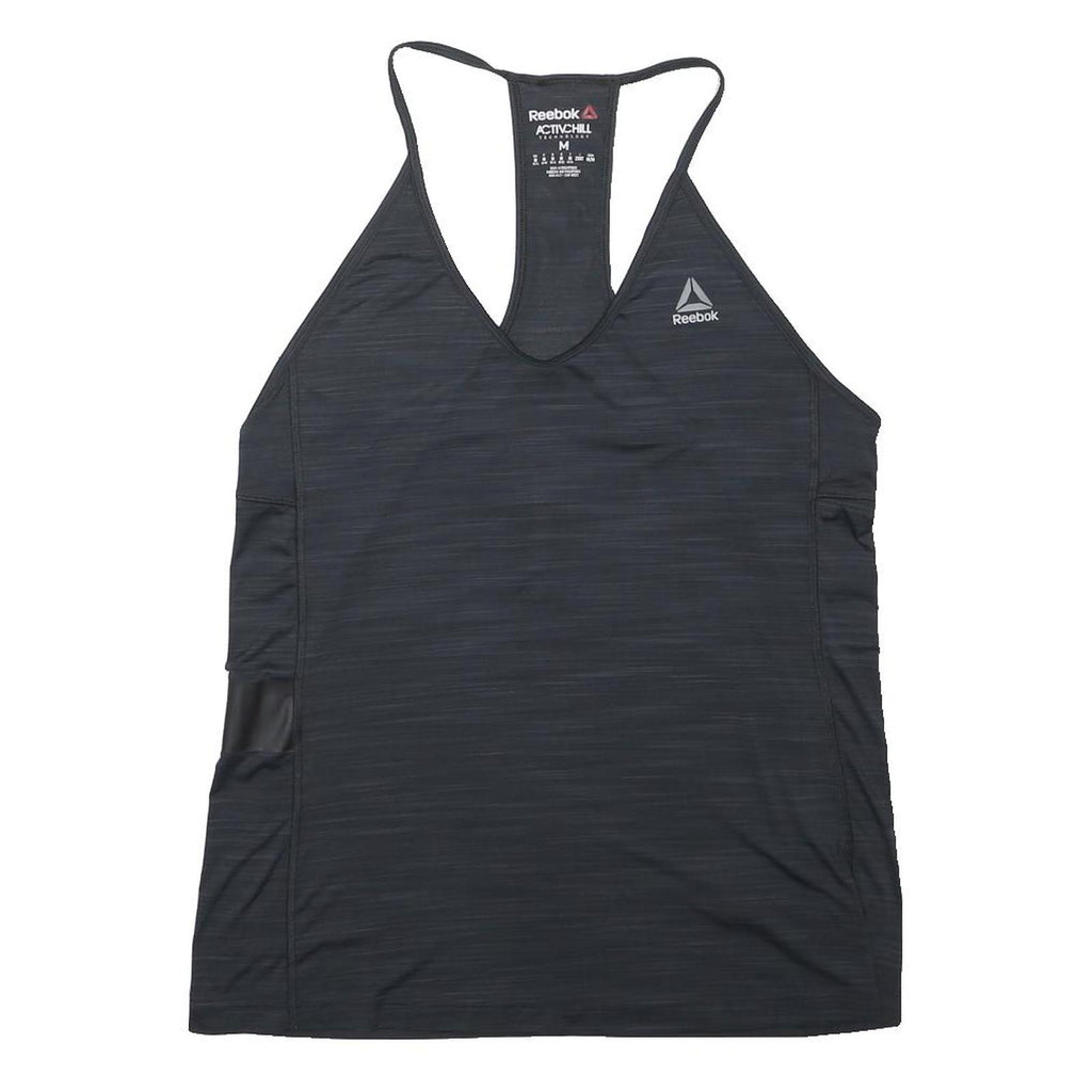 REEBOK Girls Black Racer Back Sports Tank Top M Activewear Fitness Gym