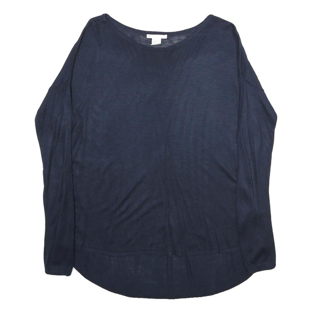 H&M Womens Navy Plain Pullover Jumper Crew Neck Basic Knit XS Lightweight