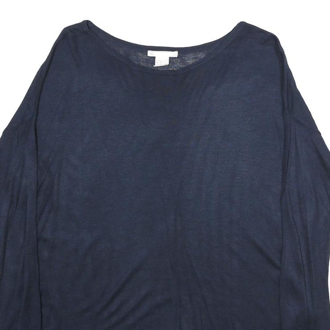H&M Womens Navy Plain Pullover Jumper Crew Neck Basic Knit XS Lightweight