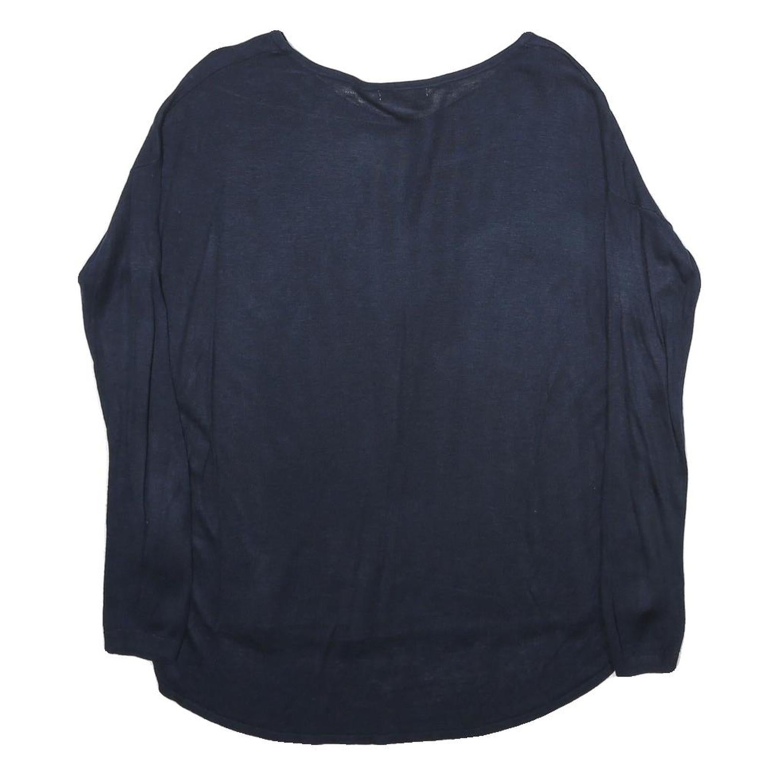 H&M Womens Navy Plain Pullover Jumper Crew Neck Basic Knit XS Lightweight