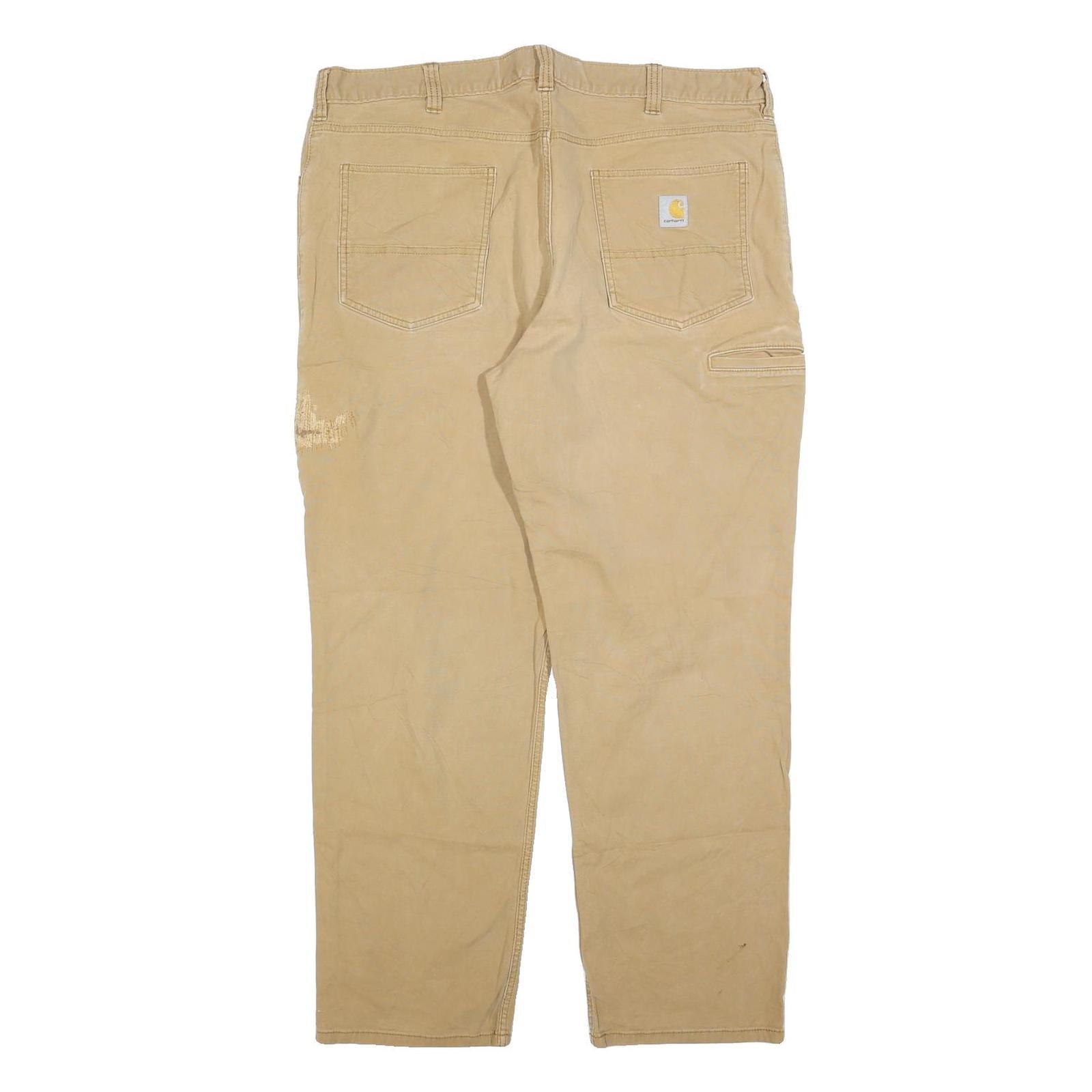 CARHARTT Mens Jeans Beige Relaxed Straight Denim W40 L32 Workwear Zip Closure