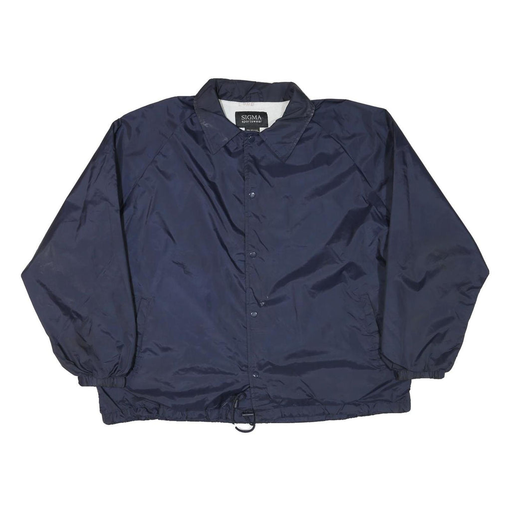 SIGMA Mens Navy Blue Coach Jacket L Nylon Plain Button Closure Casual Training