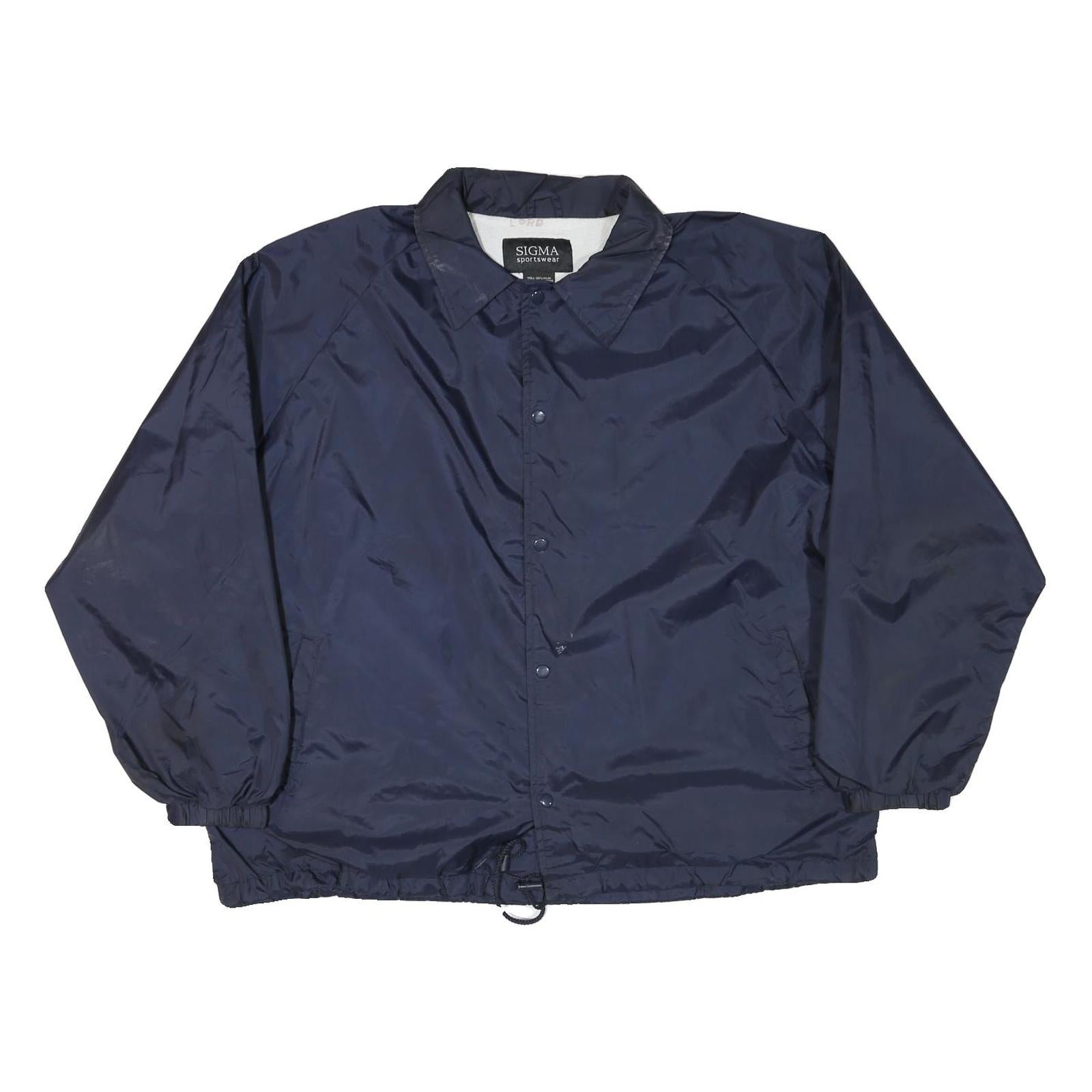 SIGMA Mens Navy Blue Coach Jacket L Nylon Plain Button Closure Casual Training