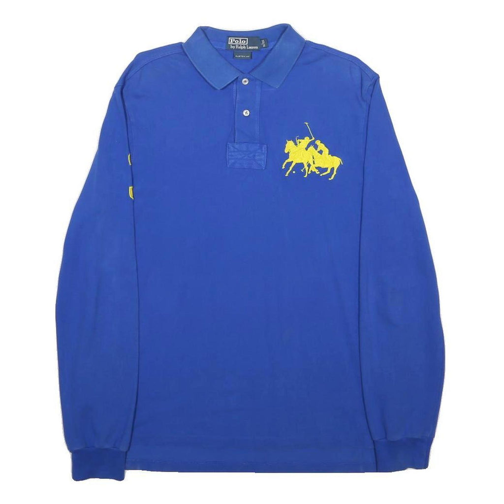POLO RALPH LAUREN Mens Blue Yellow Long Sleeve Plain L Cotton Blend Polo Shirt