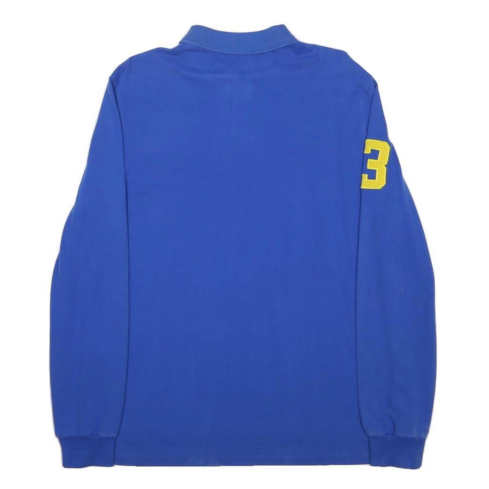 POLO RALPH LAUREN Mens Blue Yellow Long Sleeve Plain L Cotton Blend Polo Shirt