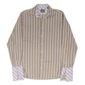 TED BAKER Mens Beige & Lilac Stripe Shirt L Cotton Blend Long Sleeve Formal