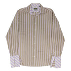 TED BAKER Mens Beige & Lilac Stripe Shirt L Cotton Blend Long Sleeve Formal