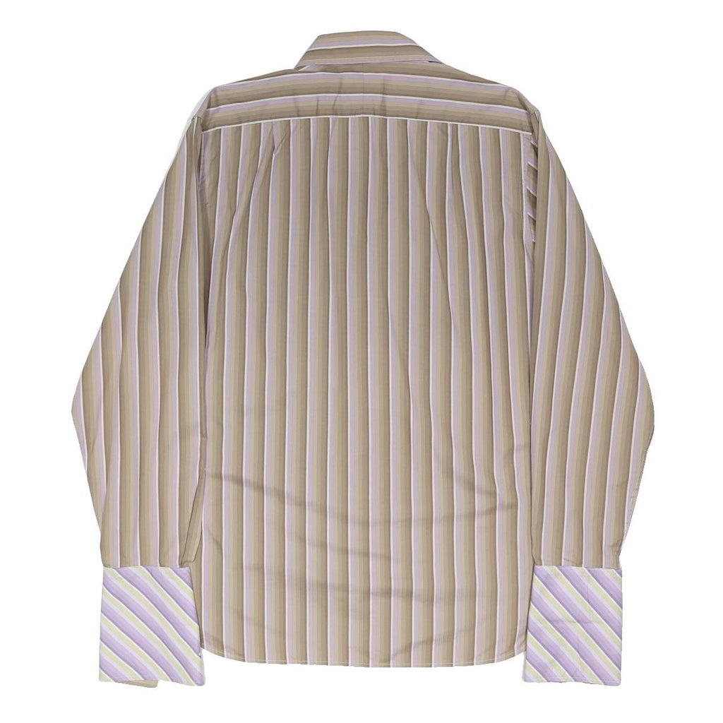 TED BAKER Mens Beige & Lilac Stripe Shirt L Cotton Blend Long Sleeve Formal