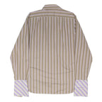 TED BAKER Mens Beige & Lilac Stripe Shirt L Cotton Blend Long Sleeve Formal