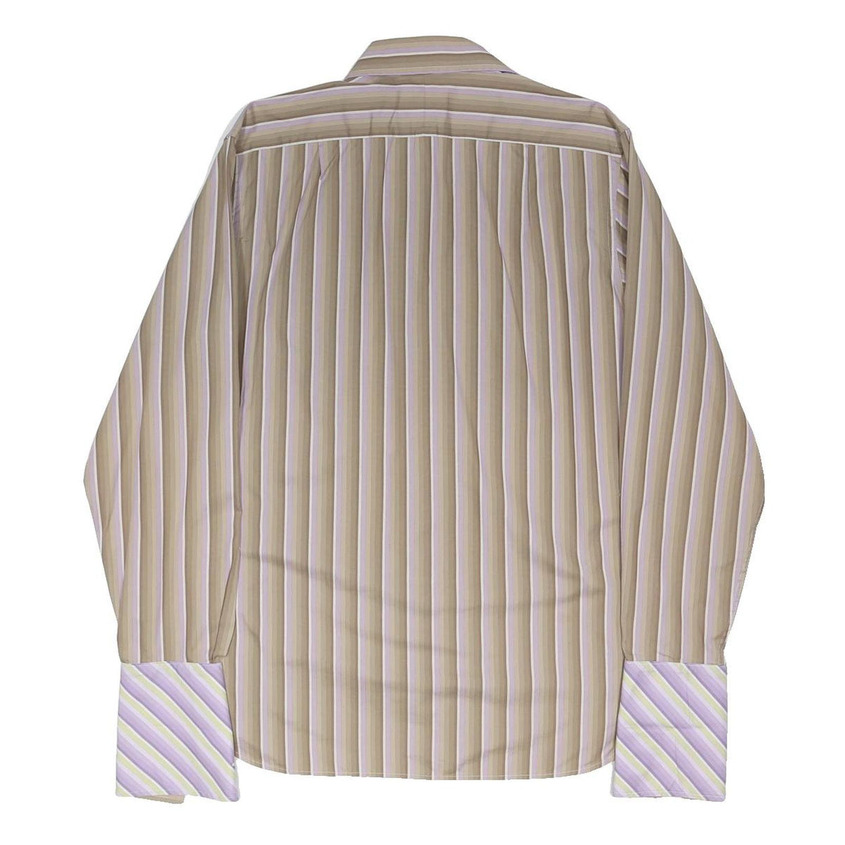 TED BAKER Mens Beige & Lilac Stripe Shirt L Cotton Blend Long Sleeve Formal