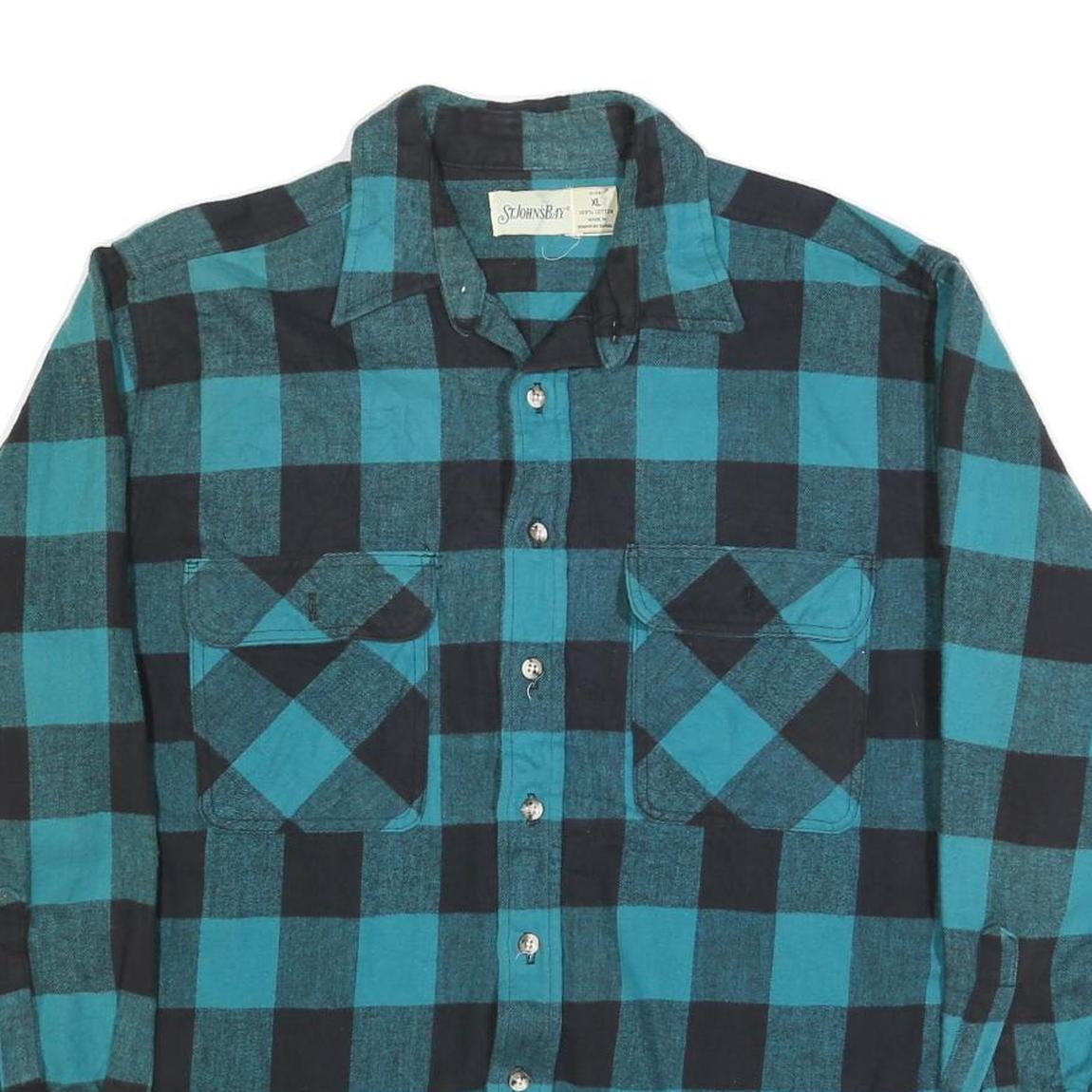 ST JOHNS BAY Mens Blue & Black Checked Shirt XL Casual Button-Down Long Sleeve
