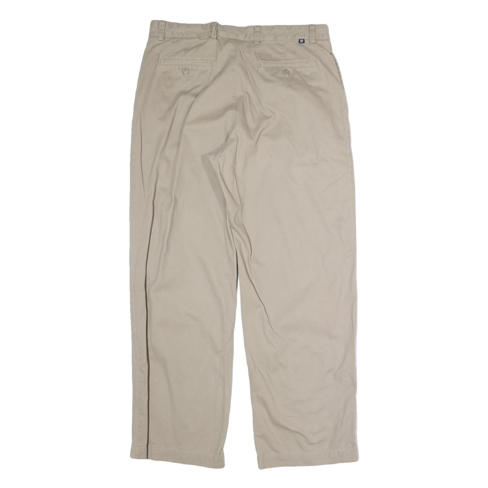 CHAPS Mens Cotton Blend Beige Regular Straight Trousers W36 L32 Casual Classic