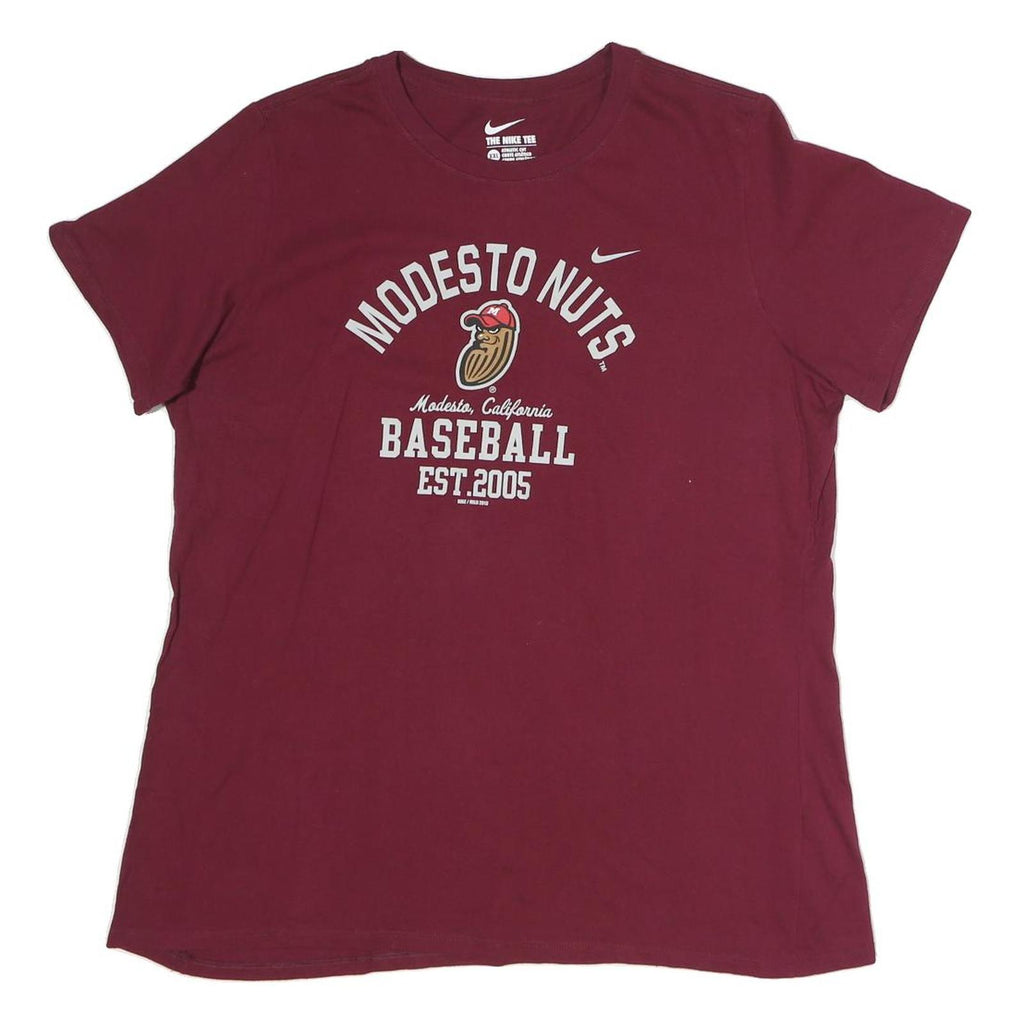 NIKE Womens Maroon Modesto Nuts Baseball Graphic T-Shirt 2XL Short Sleeve Crew
