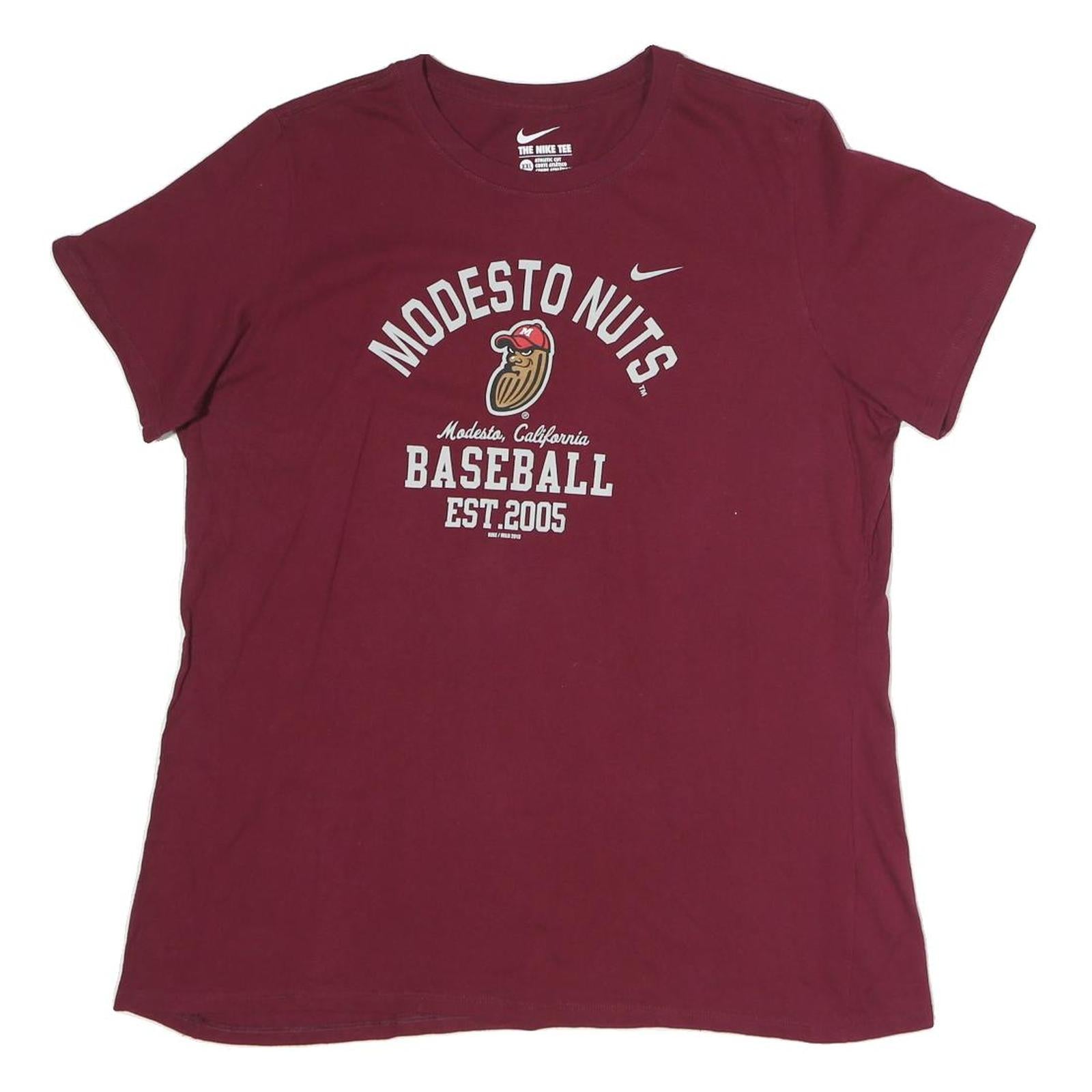 NIKE Womens Maroon Modesto Nuts Baseball Graphic T-Shirt 2XL Short Sleeve Crew