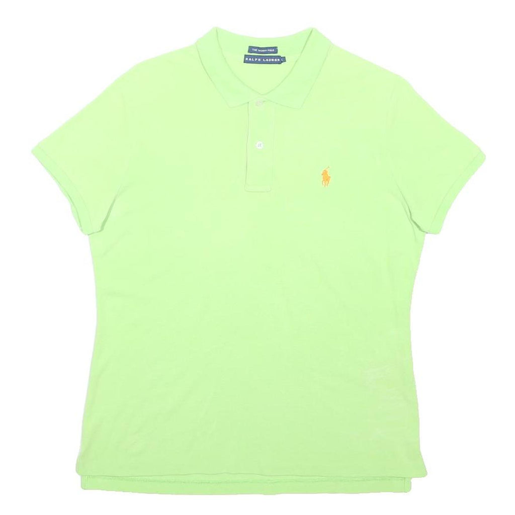 RALPH LAUREN Womens Green Short Sleeve Plain Polo Shirt L Classic Fit Cotton
