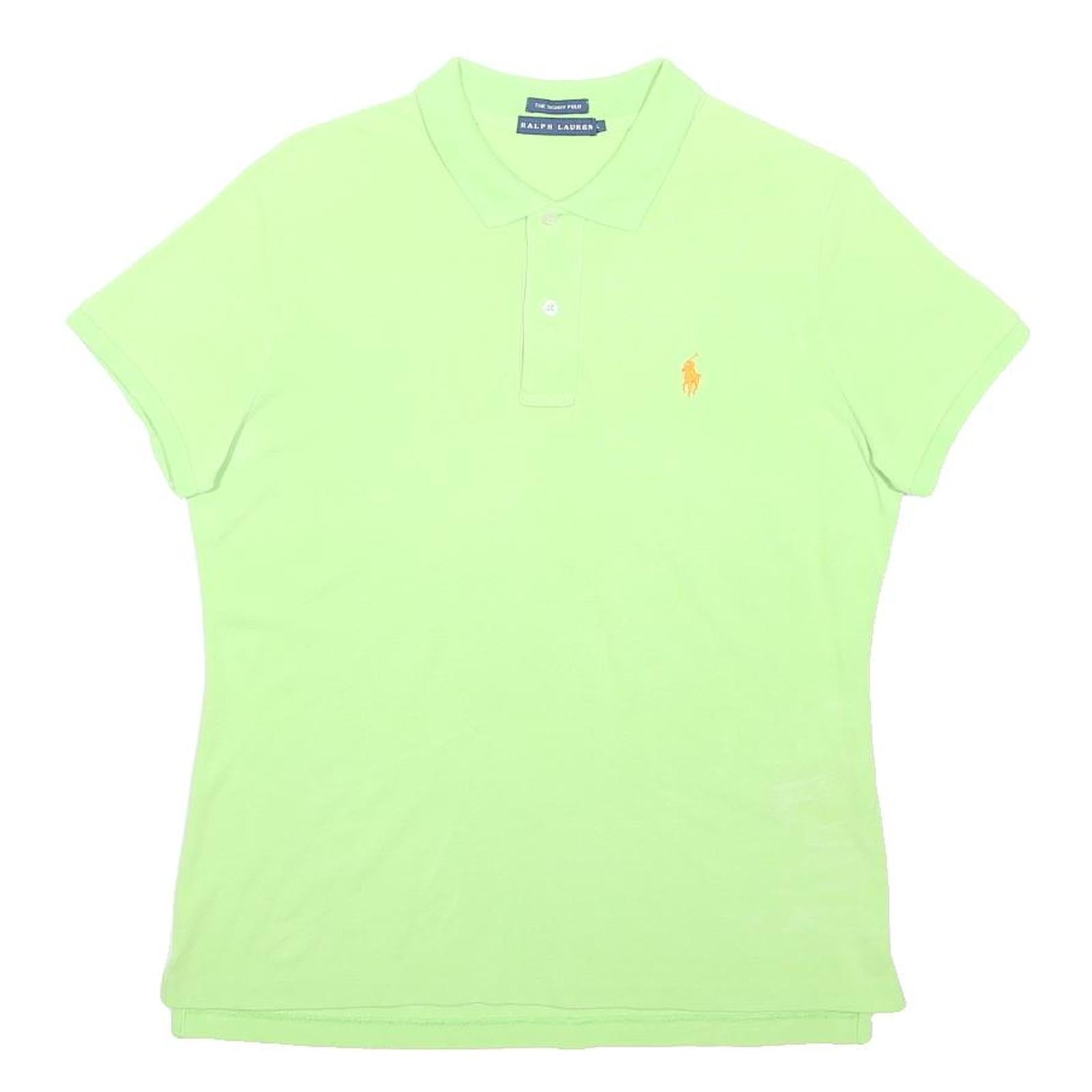 RALPH LAUREN Womens Green Short Sleeve Plain Polo Shirt L Classic Fit Cotton