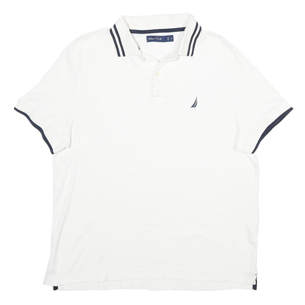 NAUTICA Mens White & Navy Cotton Short Sleeve Polo Shirt M Classic Fit