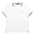 NAUTICA Mens White & Navy Cotton Short Sleeve Polo Shirt M Classic Fit