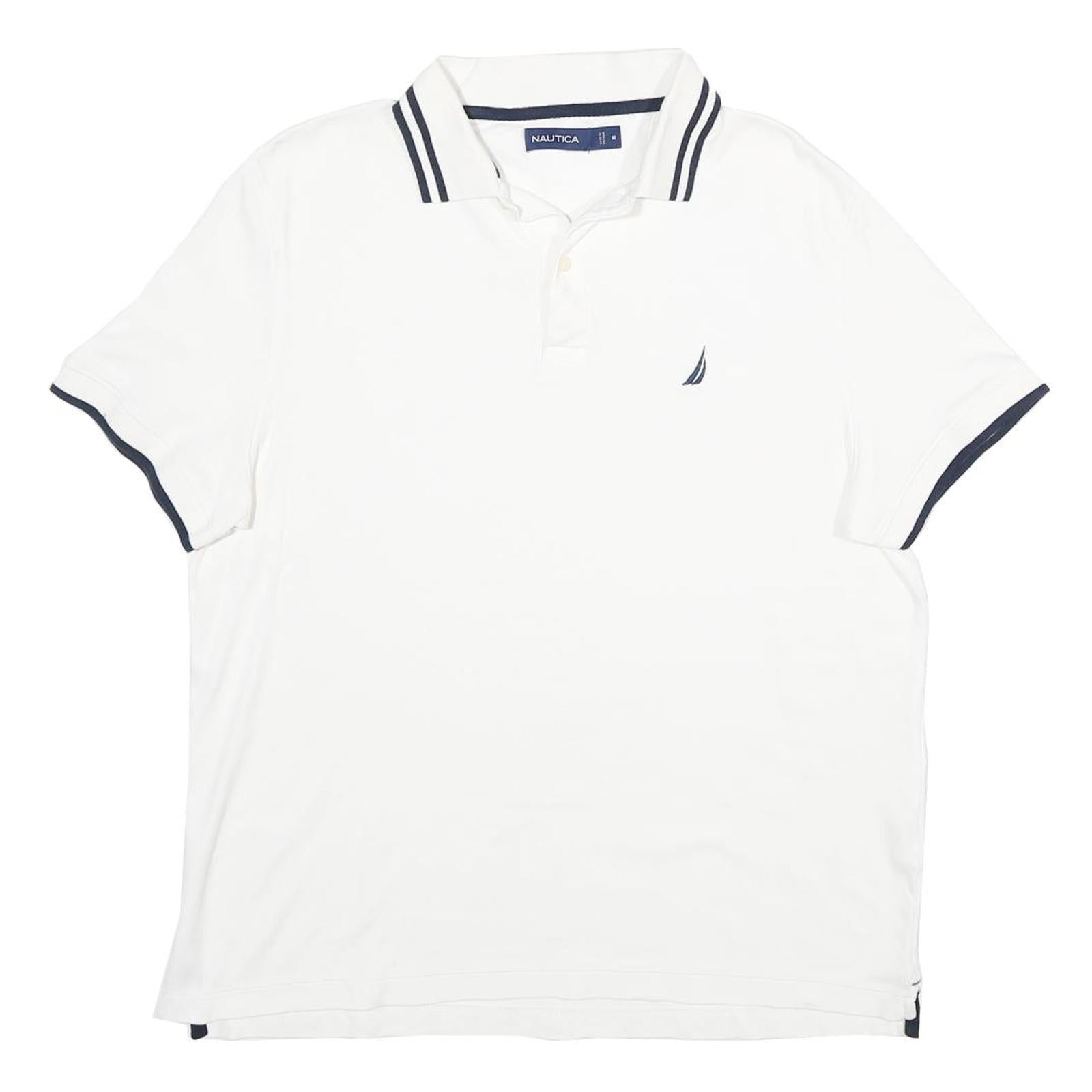 NAUTICA Mens White & Navy Cotton Short Sleeve Polo Shirt M Classic Fit