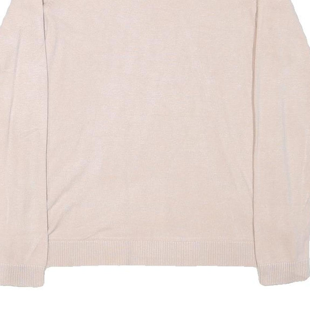 CALVIN KLEIN Womens Beige Plain Cotton Blend Jumper Crew Neck Basic Knit M