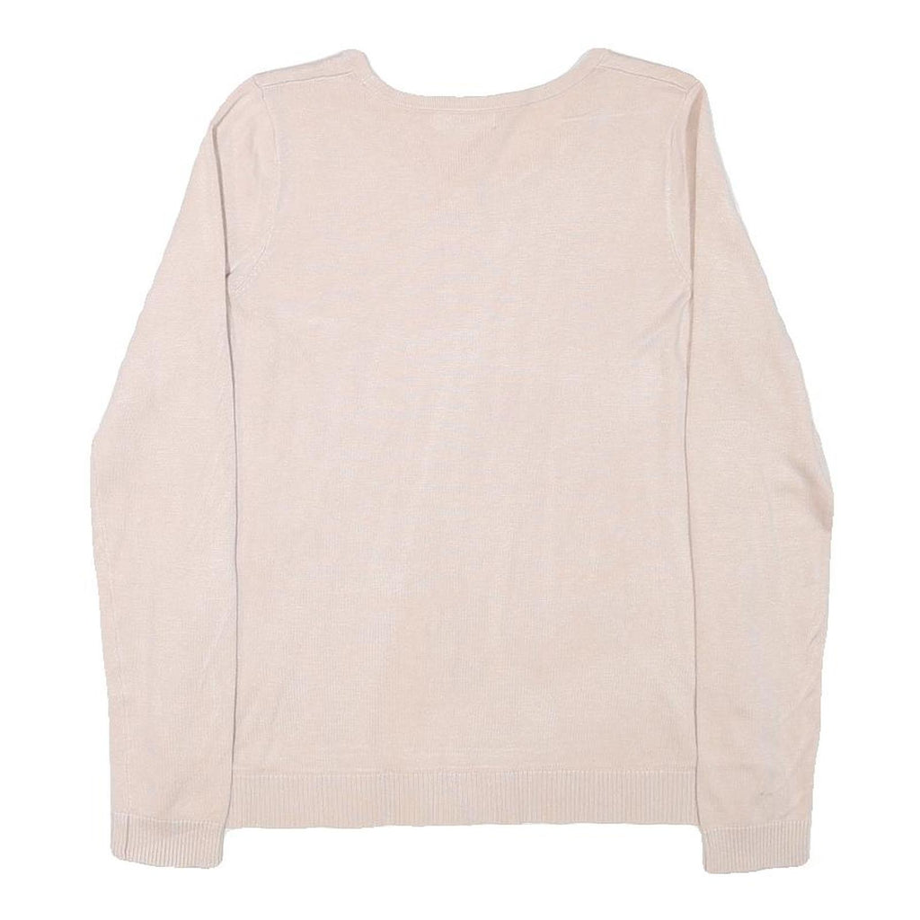 CALVIN KLEIN Womens Beige Plain Cotton Blend Jumper Crew Neck Basic Knit M