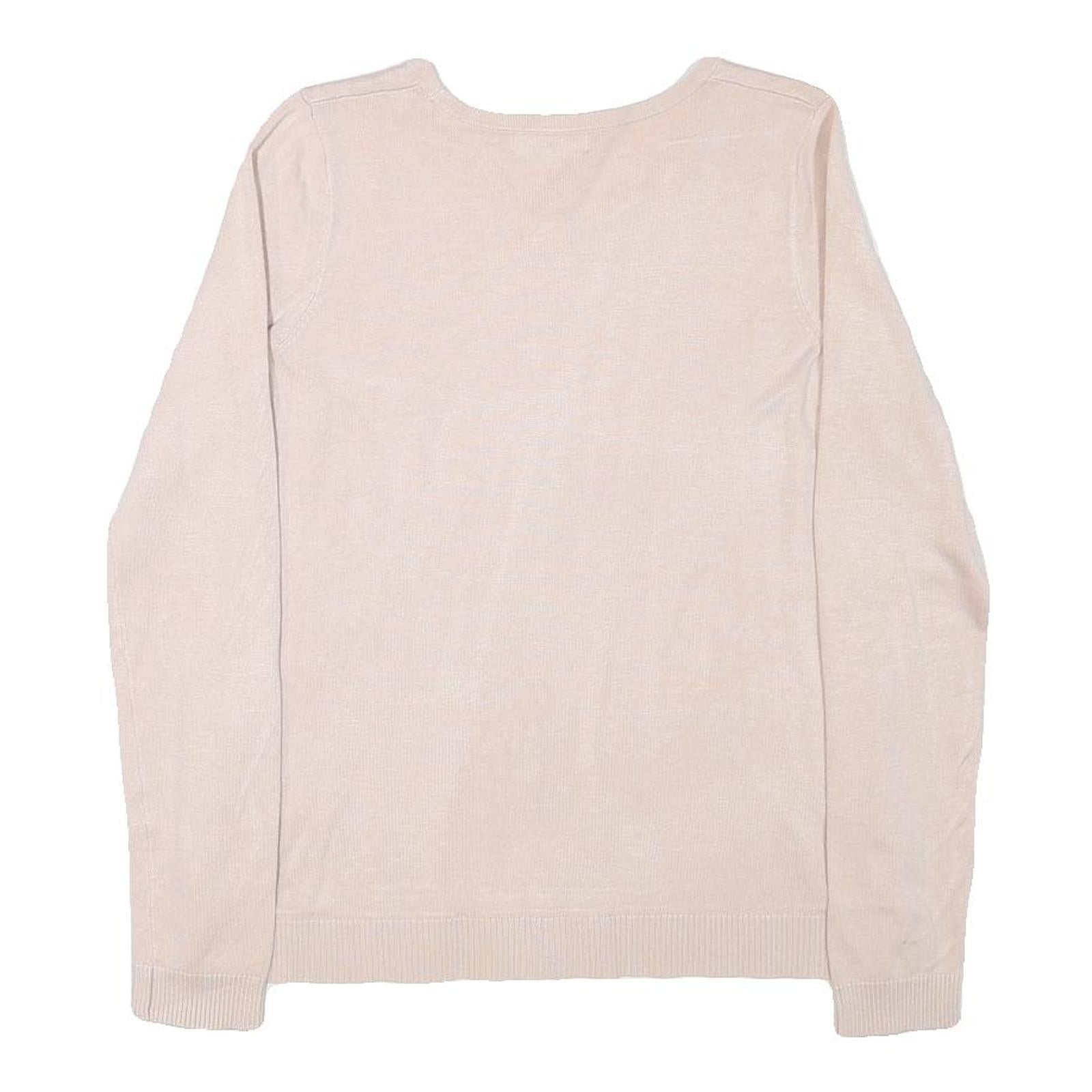 CALVIN KLEIN Womens Beige Plain Cotton Blend Jumper Crew Neck Basic Knit M