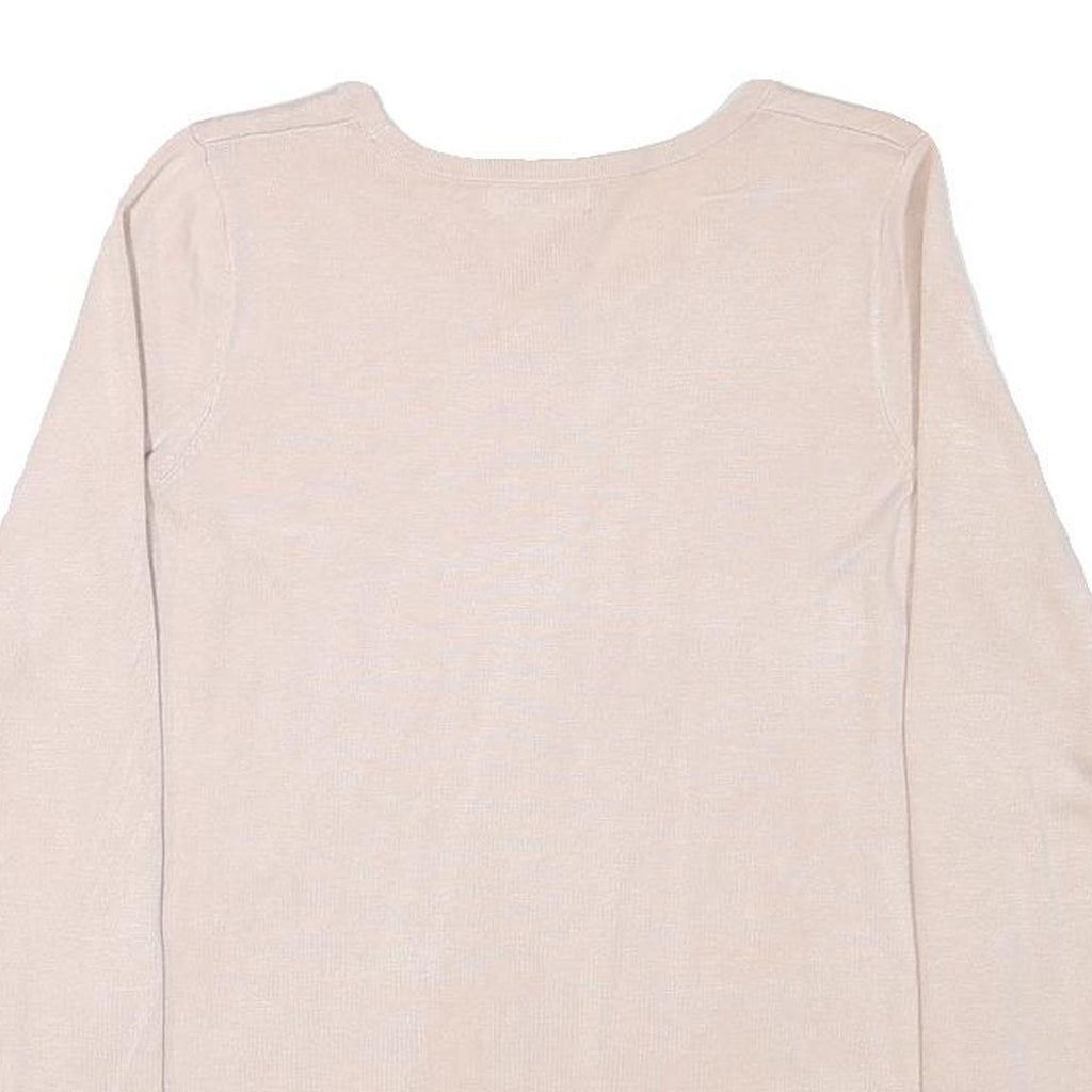 CALVIN KLEIN Womens Beige Plain Cotton Blend Jumper Crew Neck Basic Knit M